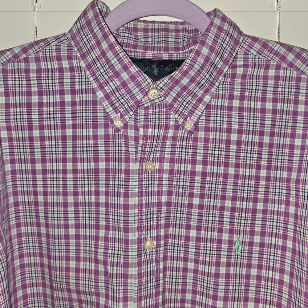 Ralph Lauren Polo Mens Button Down L/S Shirt Plaid Purple Green 16.5 32/33
